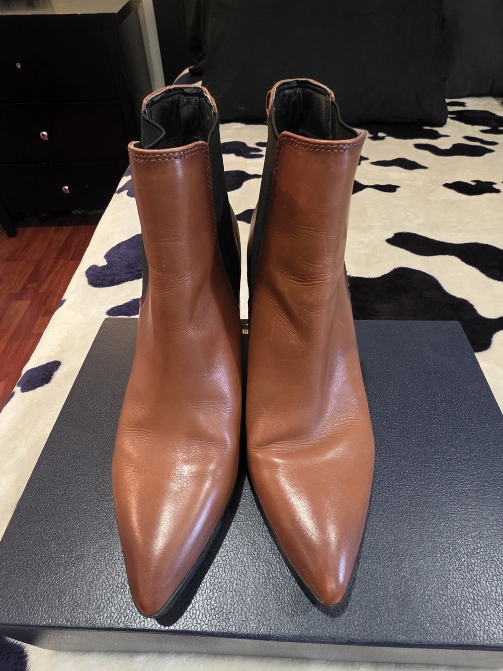Steve Madden Women's Cognac Pointed-Toe Leather Ankle Booties